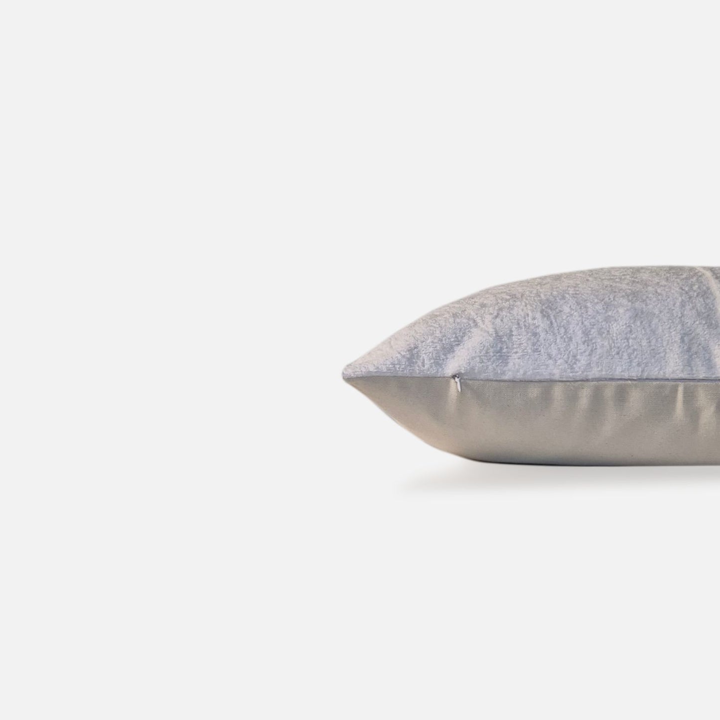 Decorative Threads Natural Harmony cushion cover combo. Snow Chenille Textured cushion, side view on white background.