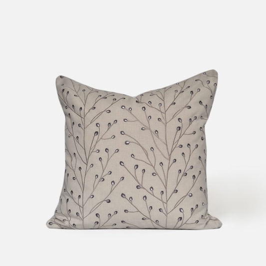Decorative Threads Twiggy cushion cover in Oatmeal with embroidery, front view