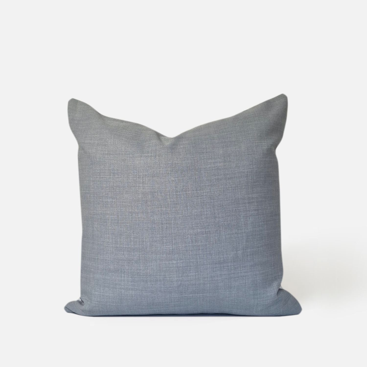 blue plain woven cushion, front view on a white background