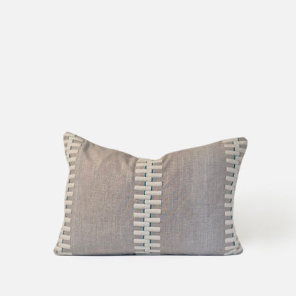Decorative Threads Neutral Grey coloured cushion, front view on a white background.