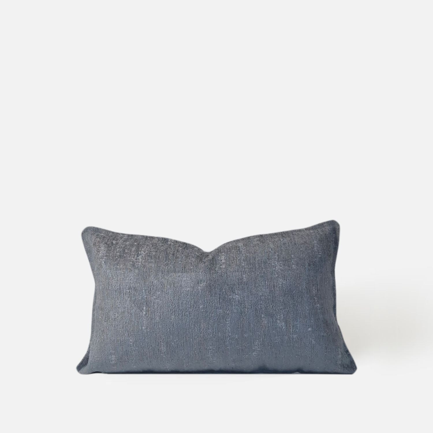 Plain chenille blue green breakfast cushion, front view on a white background