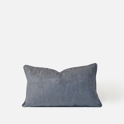 Plain chenille blue green breakfast cushion, front view on a white background