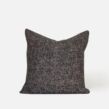 Decorative Threads Chocolate Cushion, front view on a white background.