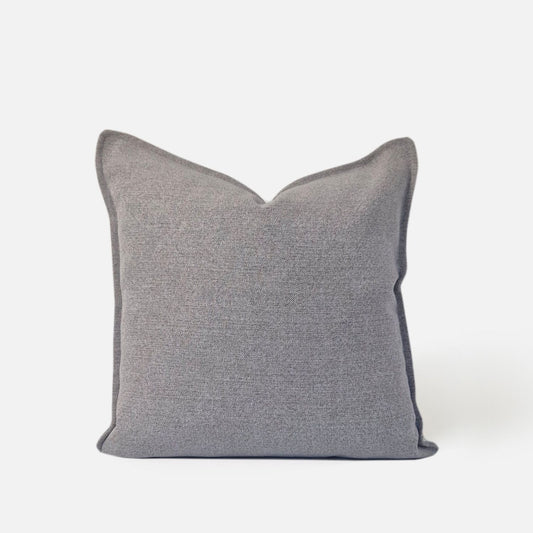 Decorative Threads Hutt grey cushion cover in dove grey with a woven texture, front view on a white background