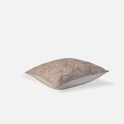 Decorative Threads Indie cushion cover in oatmeal, top view on a white background