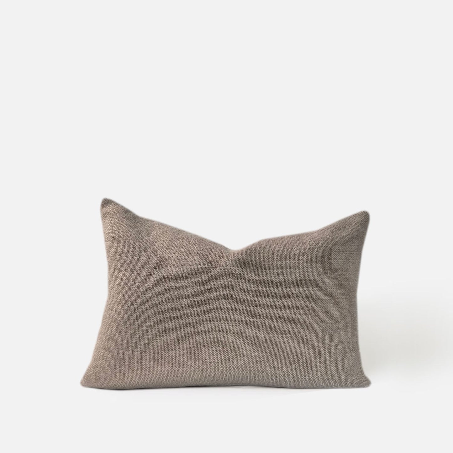 Decorative Threads 50x35cm Textured Taupe Tan Flax colour cushion , front view on a white background