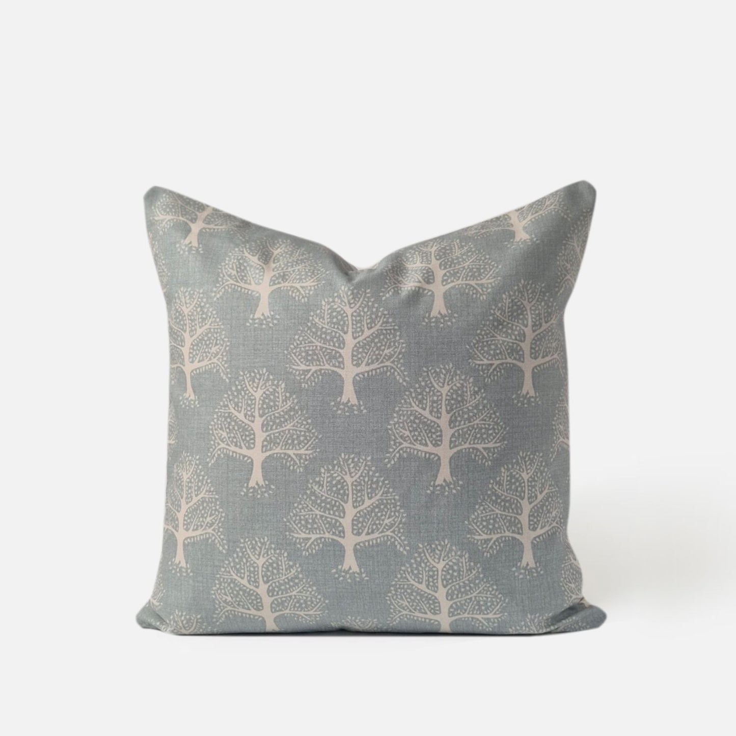 Decorative Threads Oak cushion cover in Duckegg with printed oak trees, front view