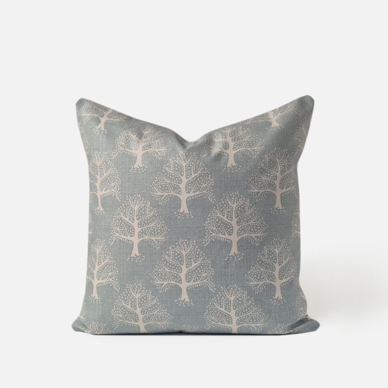 Decorative Threads Oak cushion cover in Duckegg with printed oak trees, front view