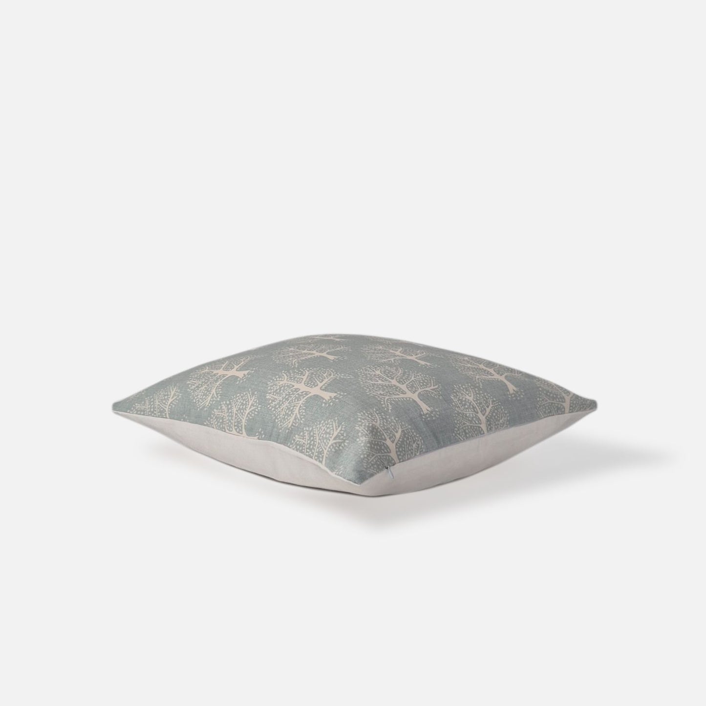 Decorative Threads Oak cushion cover in Duckegg with printed oak trees, top view