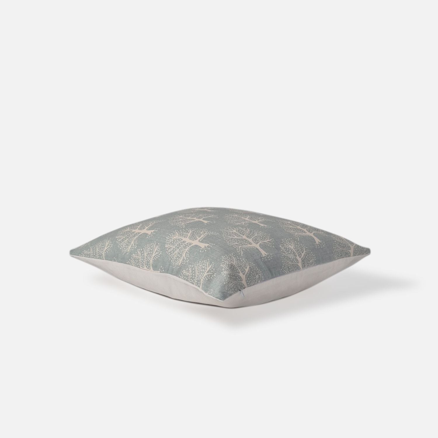 Decorative Threads Oak cushion cover in Duckegg with printed oak trees, top view