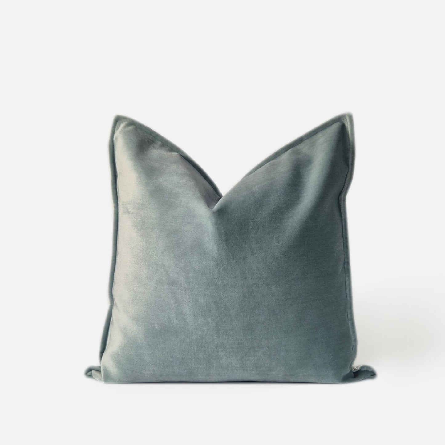 Decorative Threads Omega cushion cover in Duckegg in soft plain velvet, front view on a white background