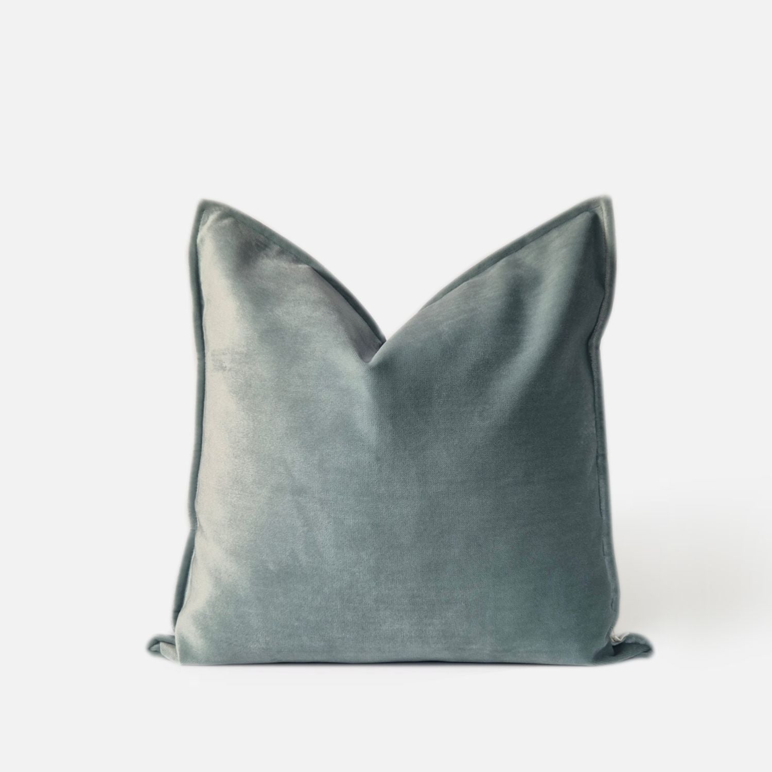 Decorative Threads Omega cushion cover in Duckegg in soft plain velvet, front view on a white background