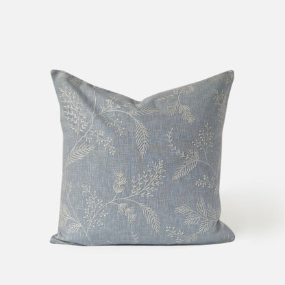 Decorative Threads Spruce cushion cover in Powder Blue with embroidery, front view