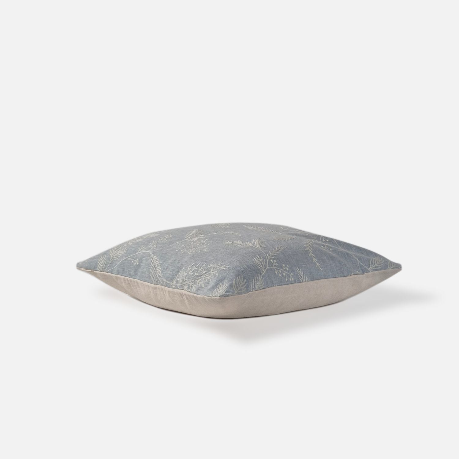 Decorative Threads Spruce cushion cover in Powder Blue with embroidery, top view