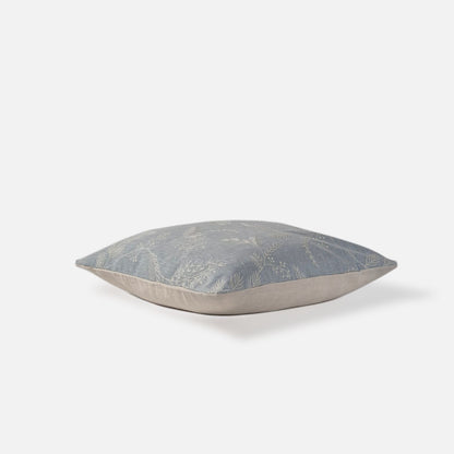 Decorative Threads Spruce cushion cover in Powder Blue with embroidery, top view