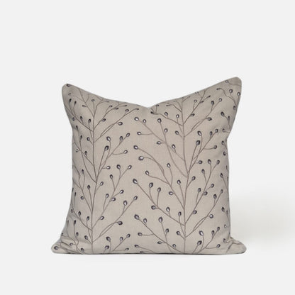 Decorative Threads Twiggy cushion cover in Oatmeal with embroidery, front view