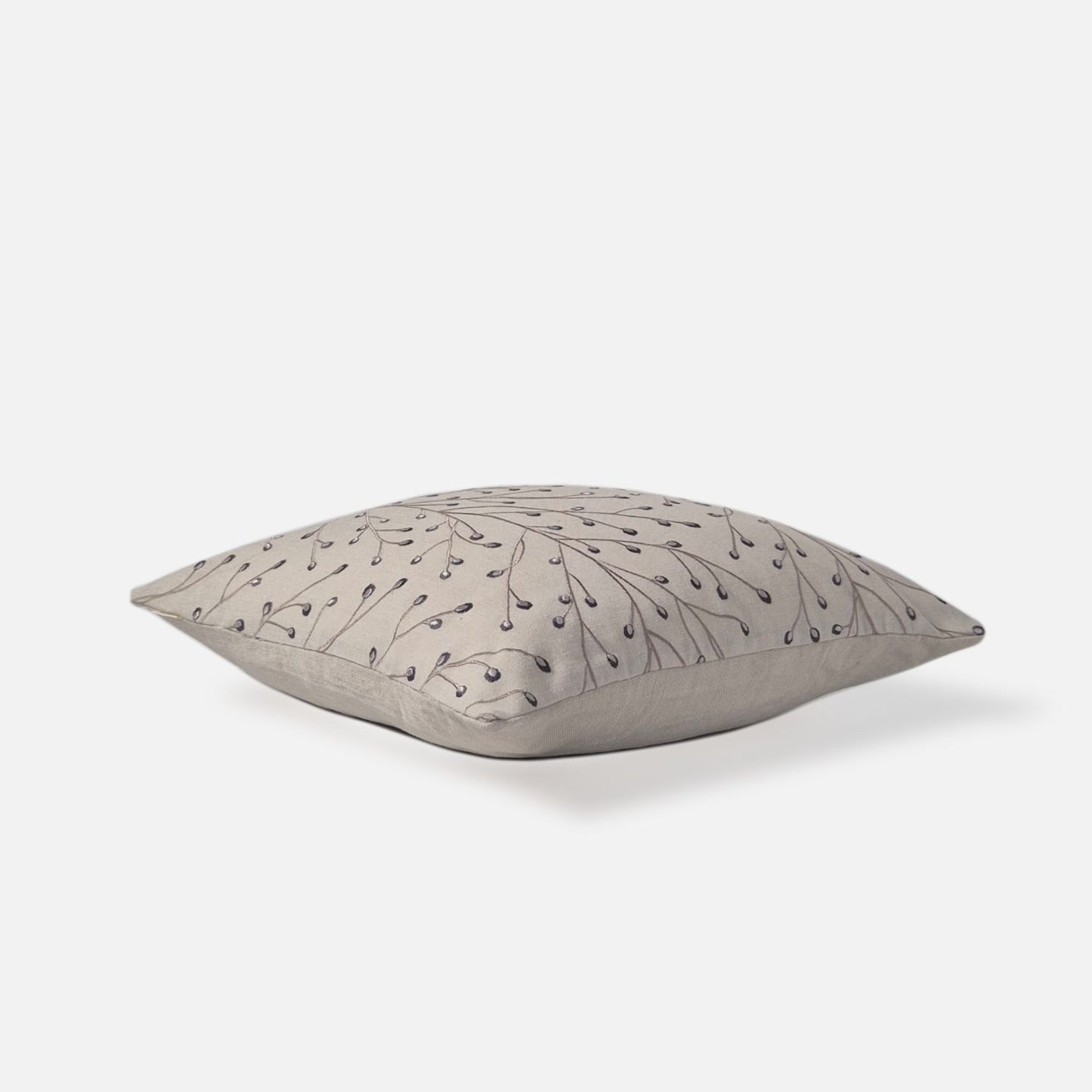 Decorative Threads Twiggy cushion cover in Oatmeal with embroidery, top view