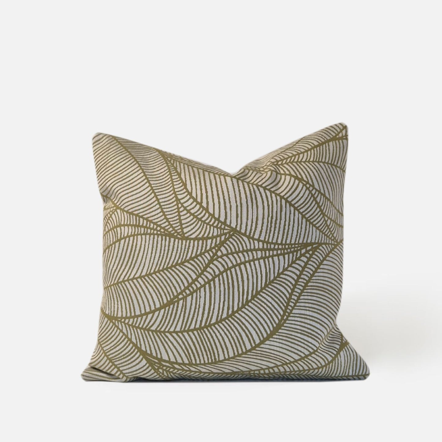Decorative Threads Veined cushion cover in Wasabi with a woven botanical pattern, front view