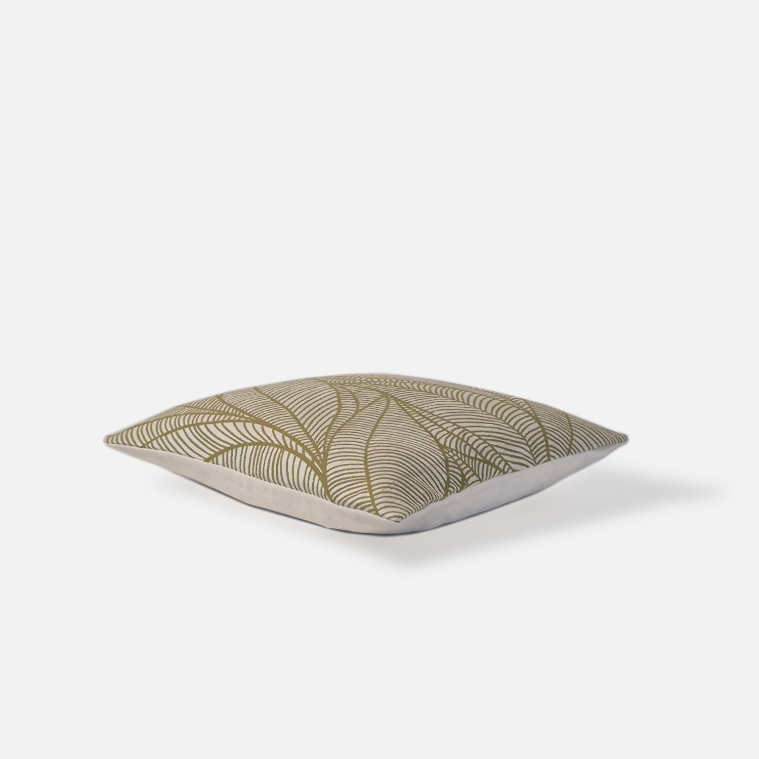 Decorative Threads Veined cushion cover in Wasabi with a woven botanical pattern, top view