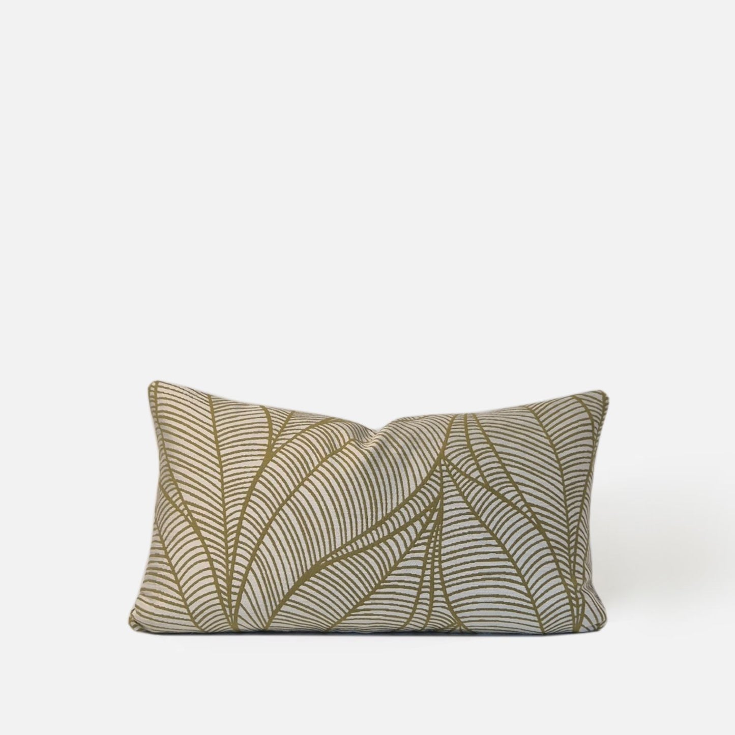 Decorative Threads Veined cushion cover 50x30cm in Wasabi with a woven botanical pattern, front view