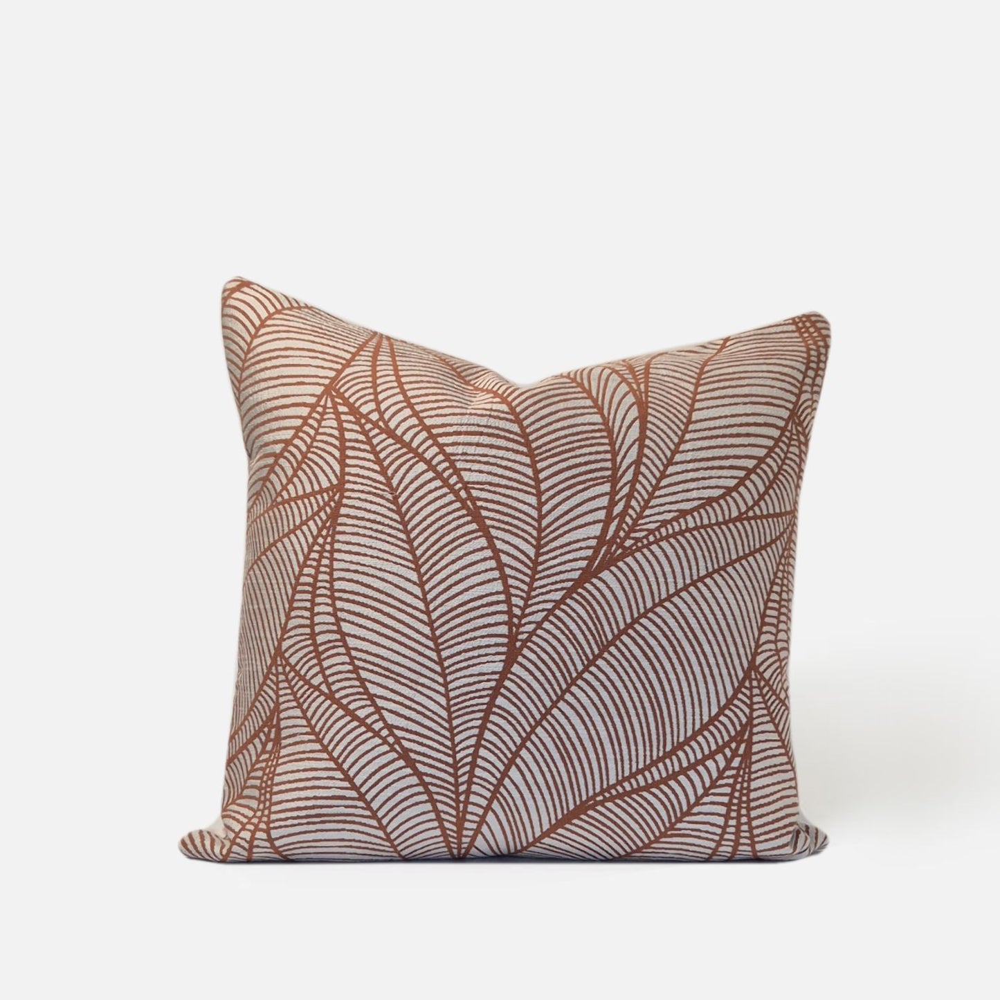 Decorative Threads Veined cushion cover in Pumpkin Spice with a woven botanical leaf pattern, front view