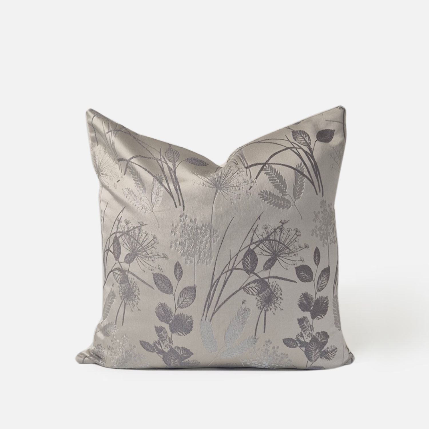 Decorative Threads Whimsical cushion cover in Silver with a woven texture, front view