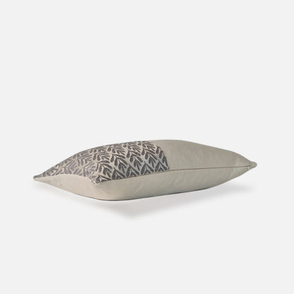 Decorative Threads Willow cushion cover in silver with a foliage woven design, top view