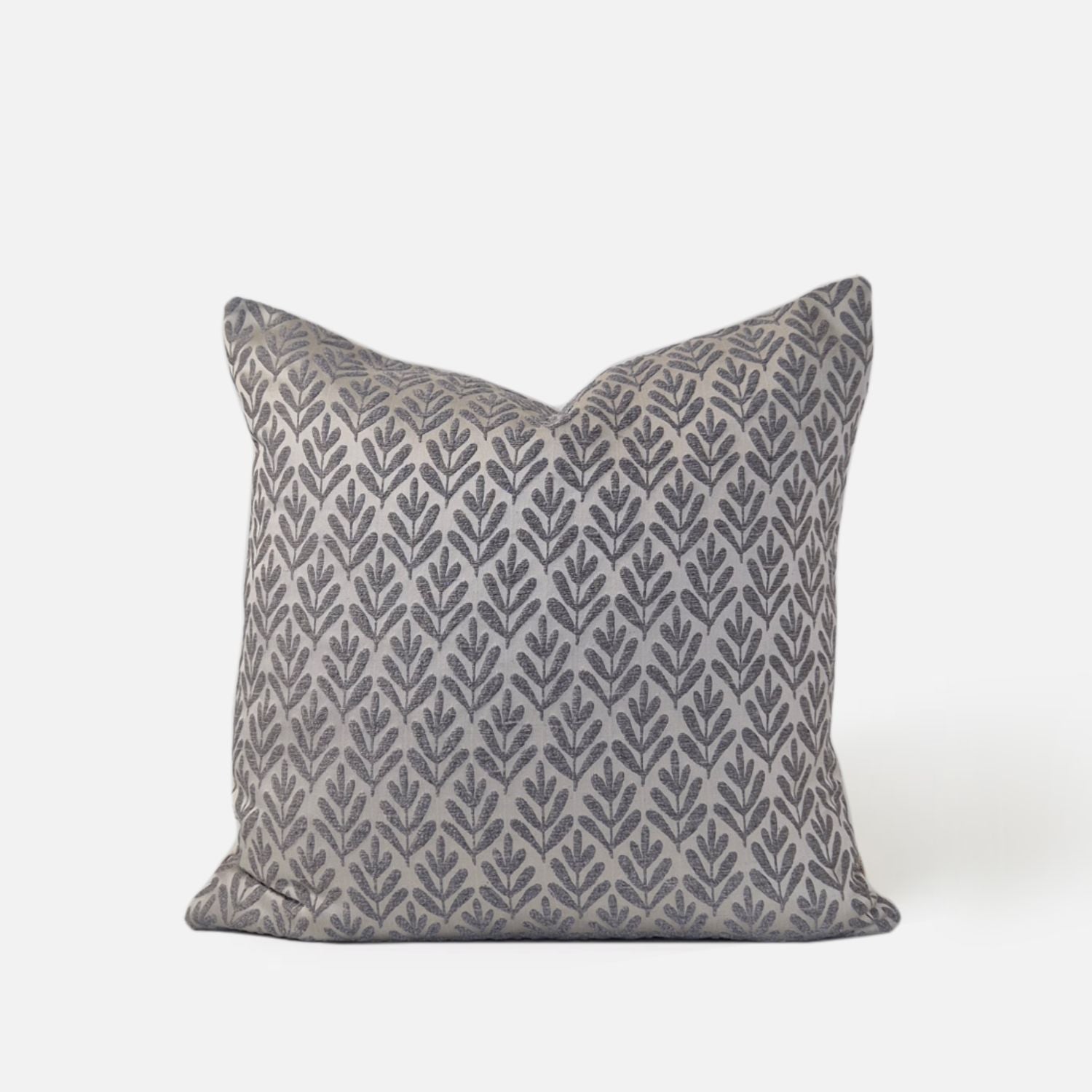Decorative Threads Willow cushion cover in silver with a foliage woven design, front view