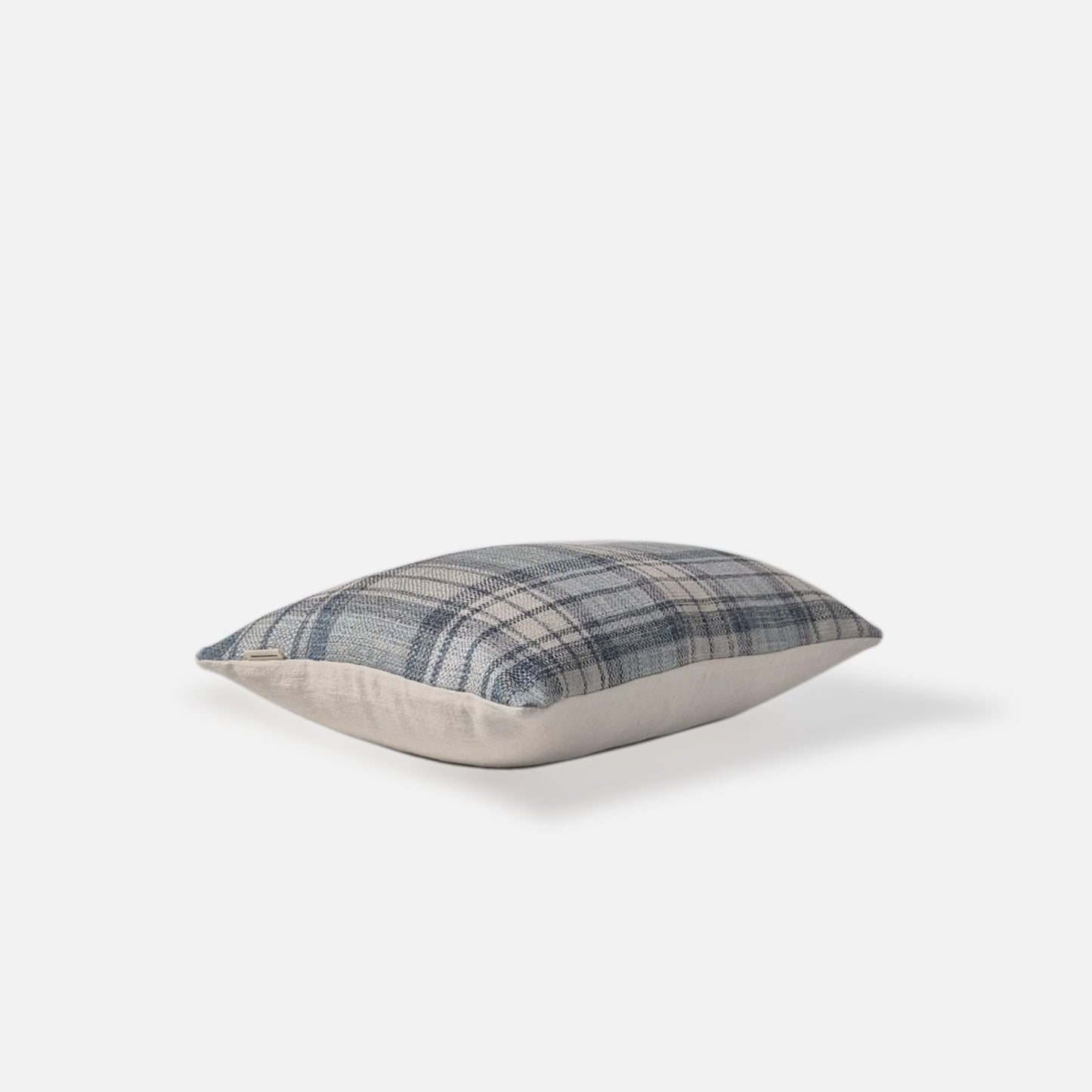 Decorative Threads Windsor cushion cover in Fog Blue with a woven plaid pattern, topview